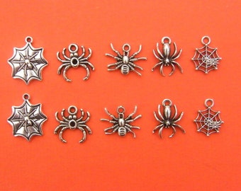 The Spider Collection - 10 antique silver tone charms