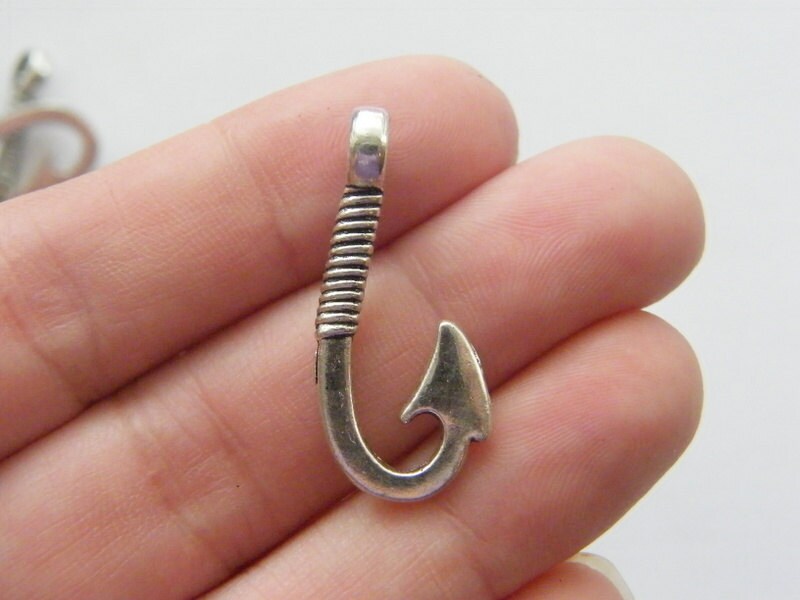 4 Fishing Hook Pendants Antique Silver Tone FF302 Etsy
