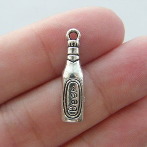 12 Beer bottle charms antique silver tone FD166