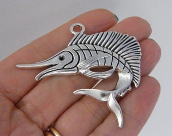 2 Zwaardvishangers bedel antiekzilverkleur FF45