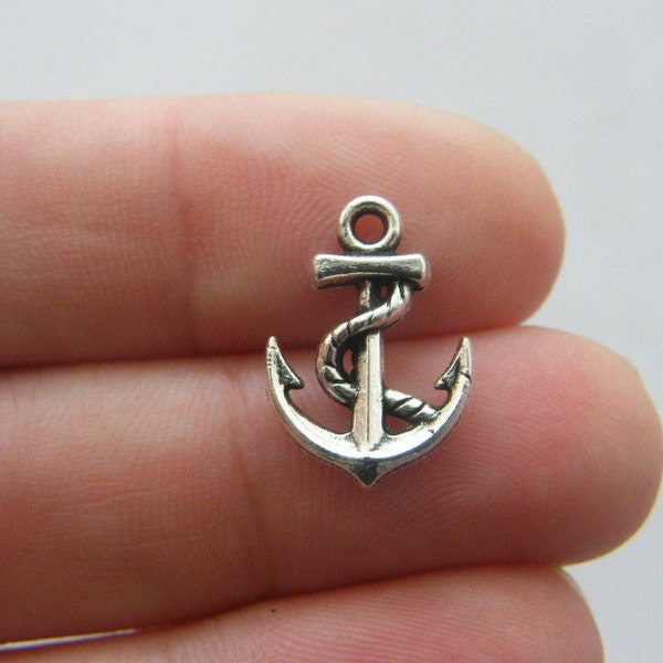 10 Anchor charms antique silver tone FF659