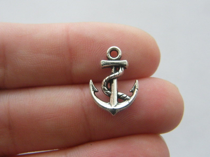 10 Anchor charms antique silver tone FF659 image 1