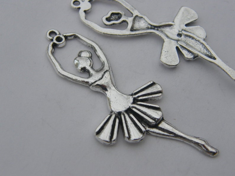 2 Ballerina pendants antique silver tone FB41 image 4