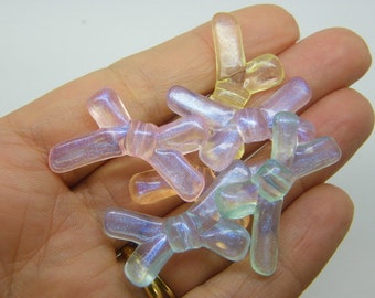 20 Bow beads random glitter transparent acrylic BB673