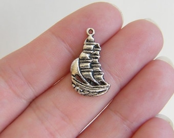 20 Ship charms antique silver tone TT50