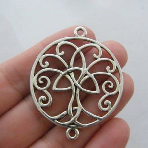 2 Celtic knot tree connector charms antique silver tone R1
