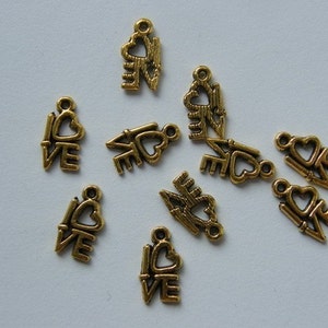 34 LOVE charms antique gold tone M242 image 2