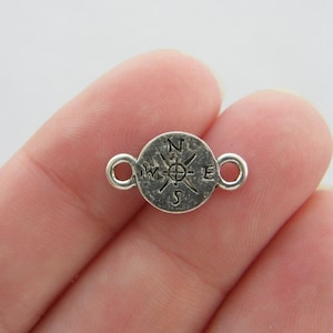 14 Compass connector charms antique silver tone FF556