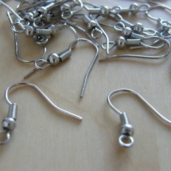 50 Earring hooks 18mm with ball and wire in a silver tone