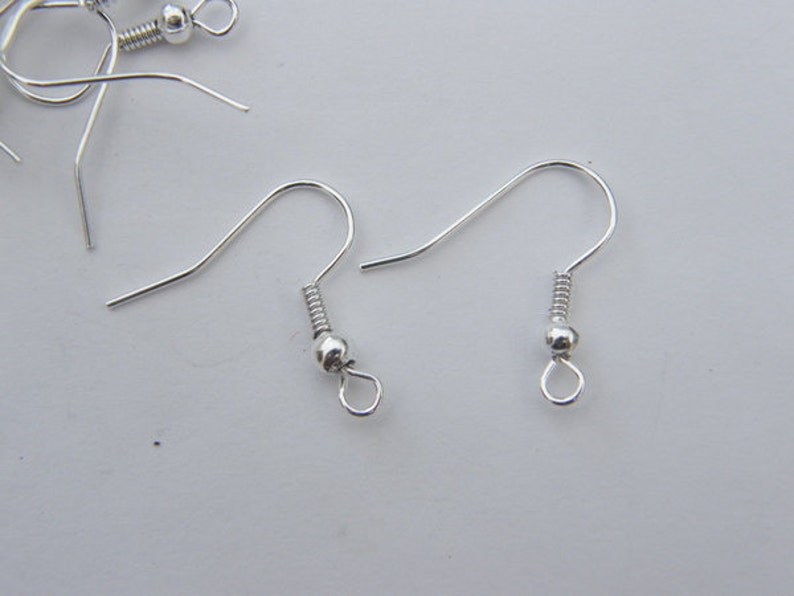 BULK 200 Earring hooks 18mm with ball and wire silver plated tone image 2