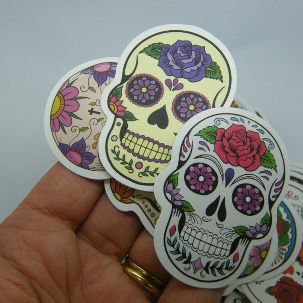 50 Flower skull themed stickers random mixed paper 092