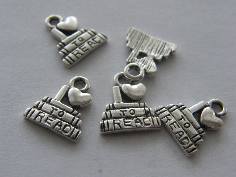 8 I love to read charms antique silver tone P449 image 4