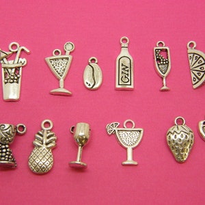 The Cocktail Collection - 12 different antique silver tone charms