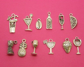 The Cocktail Collection - 12 different antique silver tone charms