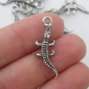 10 Crocodile alligator charms  antique silver tone A16