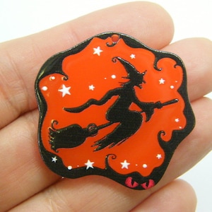 8 Witch Halloween pendants black orange acrylic HC1198