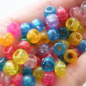 100 Beads barrel  glitter random mixed 9 x 6mm acrylic BB614  - SALE 50% OFF