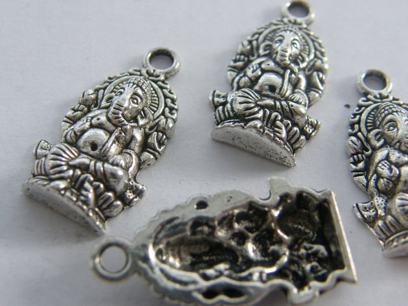 6 Elephant Ganesha pendants antique silver tone R35 image 4