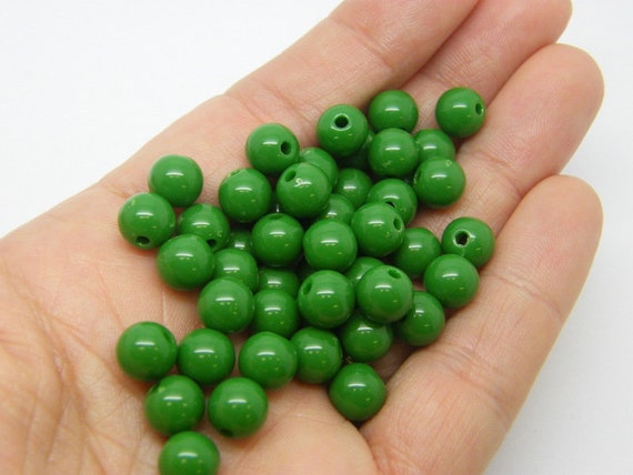 200 Green Beads 8mm Round Acrylic BB761 UK