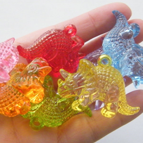 6 Dinosaur Triceratops pendants random mixed acrylic A