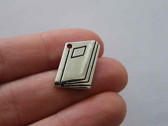 8 Note book charms antique silver tone PT24