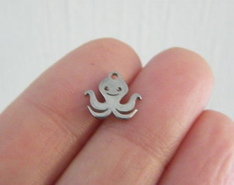 2 Octopus charms silver tone stainless steel FF585