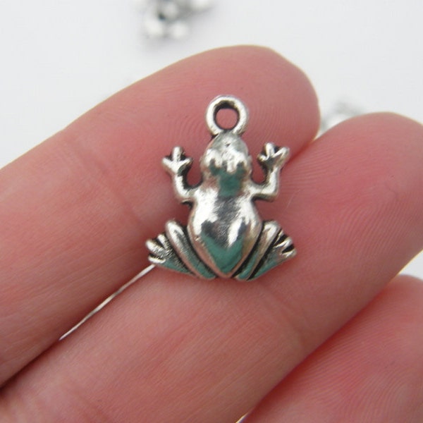 8 Frog charms antique silver tone A63