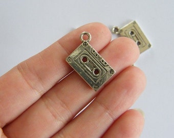 6 Tape cassette charms antique silver tone MN31