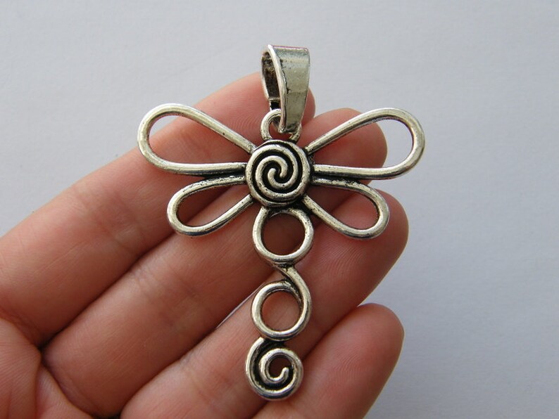 BULK 5 Dragonfly pendants antique silver tone A994