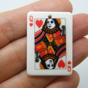 2 Queen of hearts playing card charms white acrylic P526