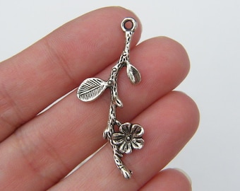 4 Branch with flower pendants antique silver tone F47