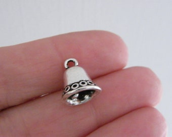 6 Bell pendants charms antique silver tone CT