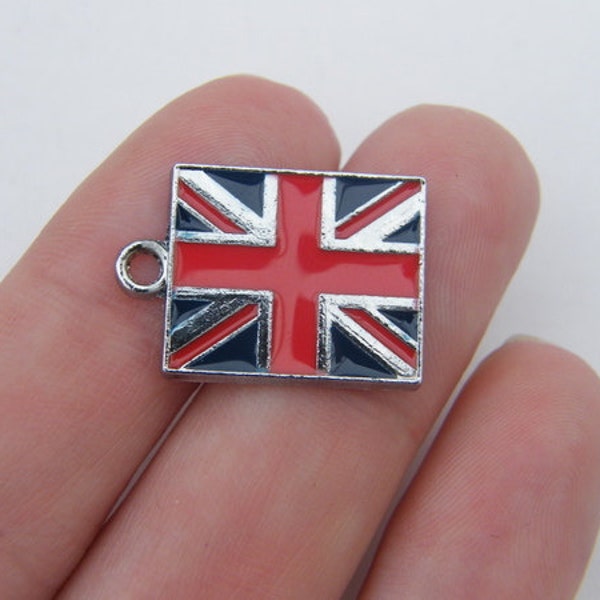 2 Royaume-Uni drapeau charms argent ton WT83