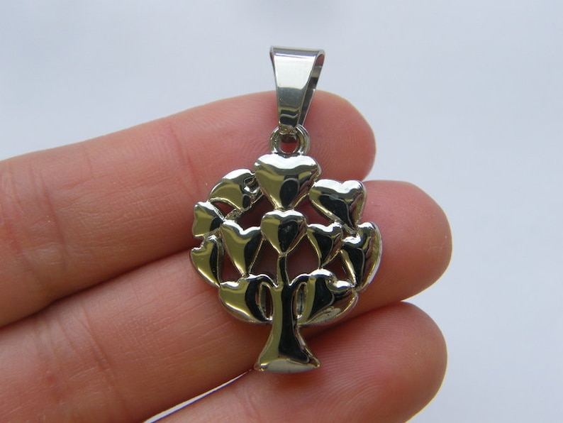 1 Tree pendant silver tone stainless steel T55