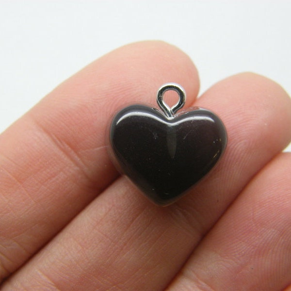 10 Heart charms imitation jelly black resin H115