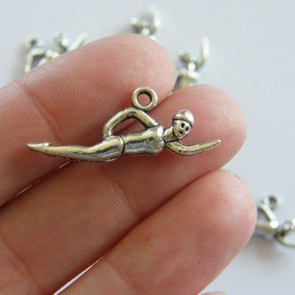 6 Swimming girl charms tibetan silver SP56