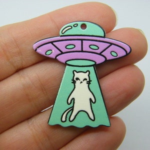 2 UFO cat abduction pendants acrylic P448