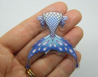 2 Mermaid tail pendants clear blue black acrylic FF26