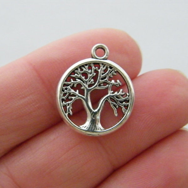 8 Tree charms antique  antique silver tone T44