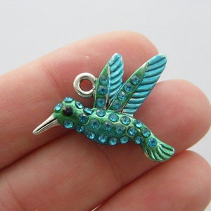 1 ciondolo colibrì color argento antico B115