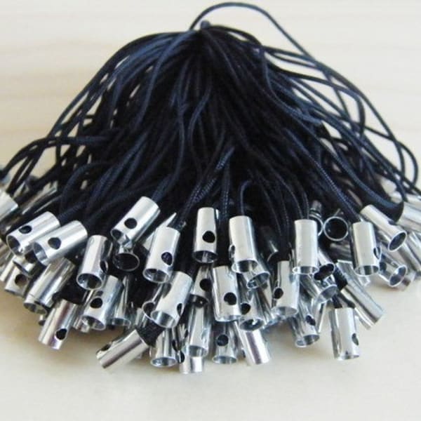 20 Cell phone straps or cords 50mm black and silver