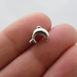 12 Dolphin charm spacer beads antique silver tone FF431