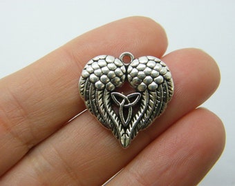 4 Angel wing heart celtic knot charms antique silver tone AW105