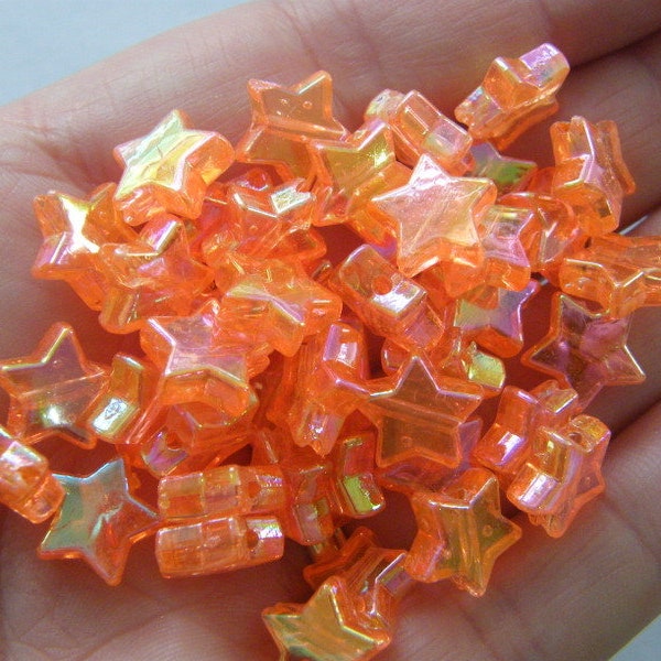 100 Star beads orange AB transparent acrylic AB80