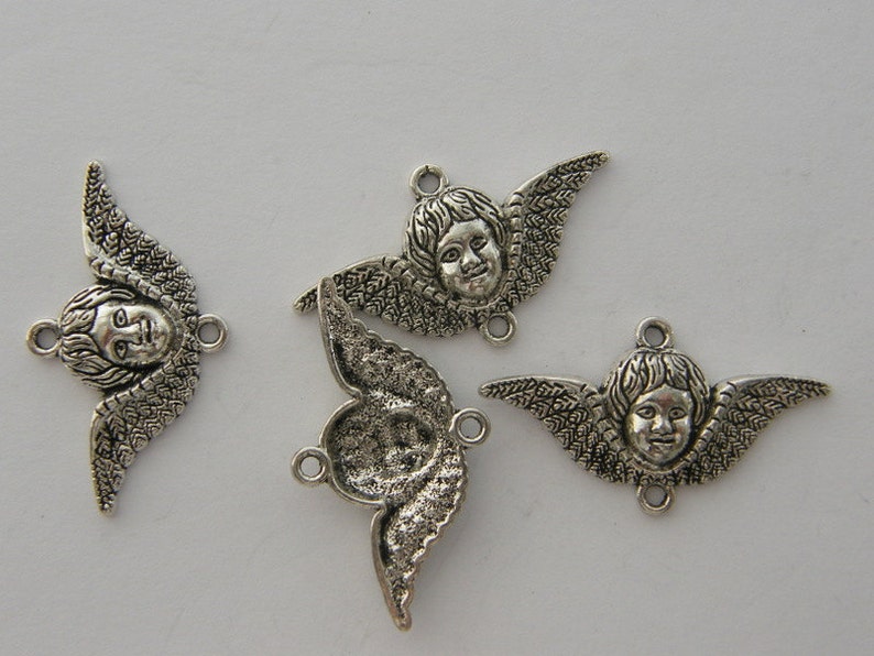 BULK 30 Angel connector charms antique silver tone AW148