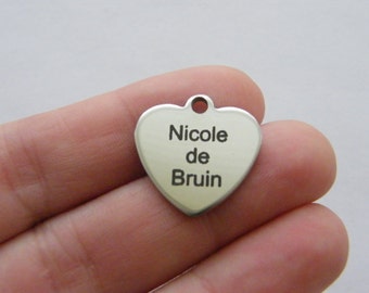 1 Custom made laser engraving - you choose the words heart tag charm 20 x 20mm stainless steel TAG22