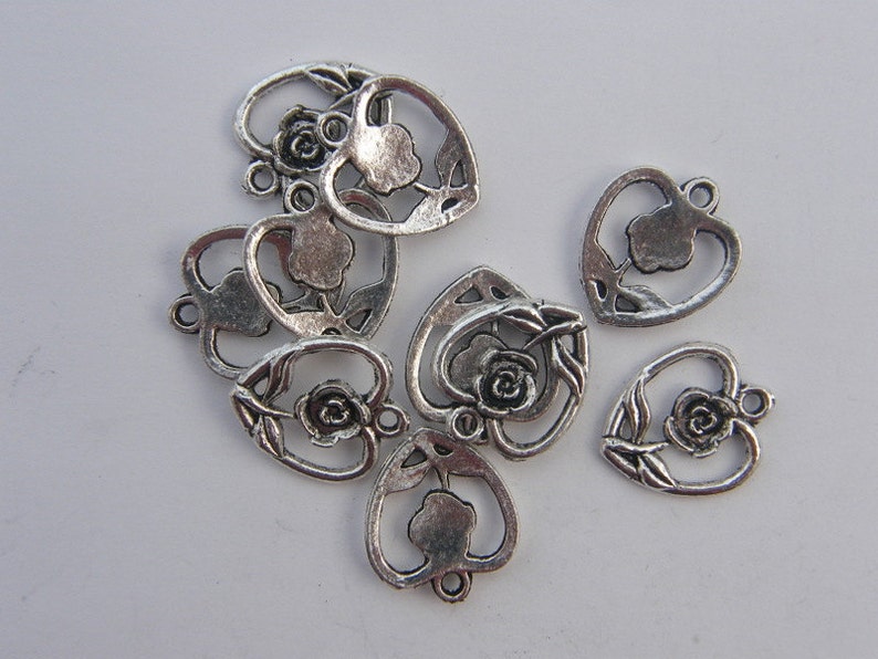 BULK 50 Rose heart charms antique silver tone H14 Etsy