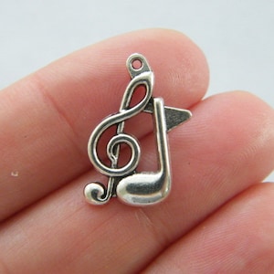 BULK 50 Double music note charms antique silver tone MN15 - SALE 50% OFF