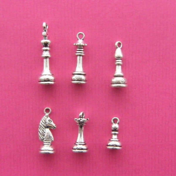 The Chess Collection - 6 different antique silver  tone charms