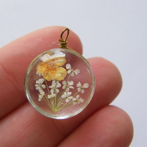 2 Dried flower yellow glass pendants bronze tone F231